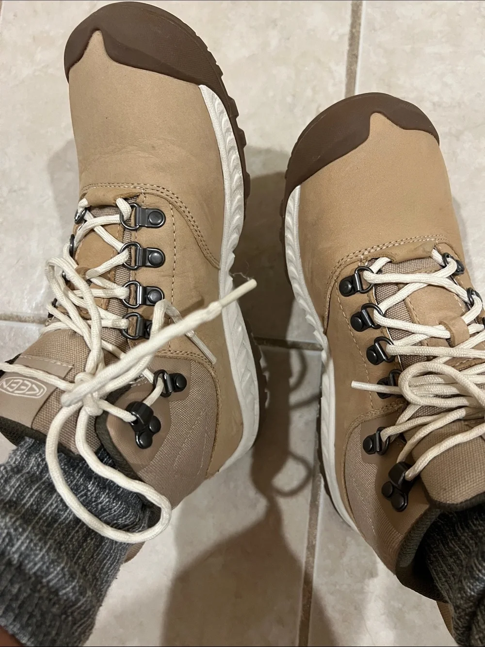 Keen tan and brown lace-up hiking boots